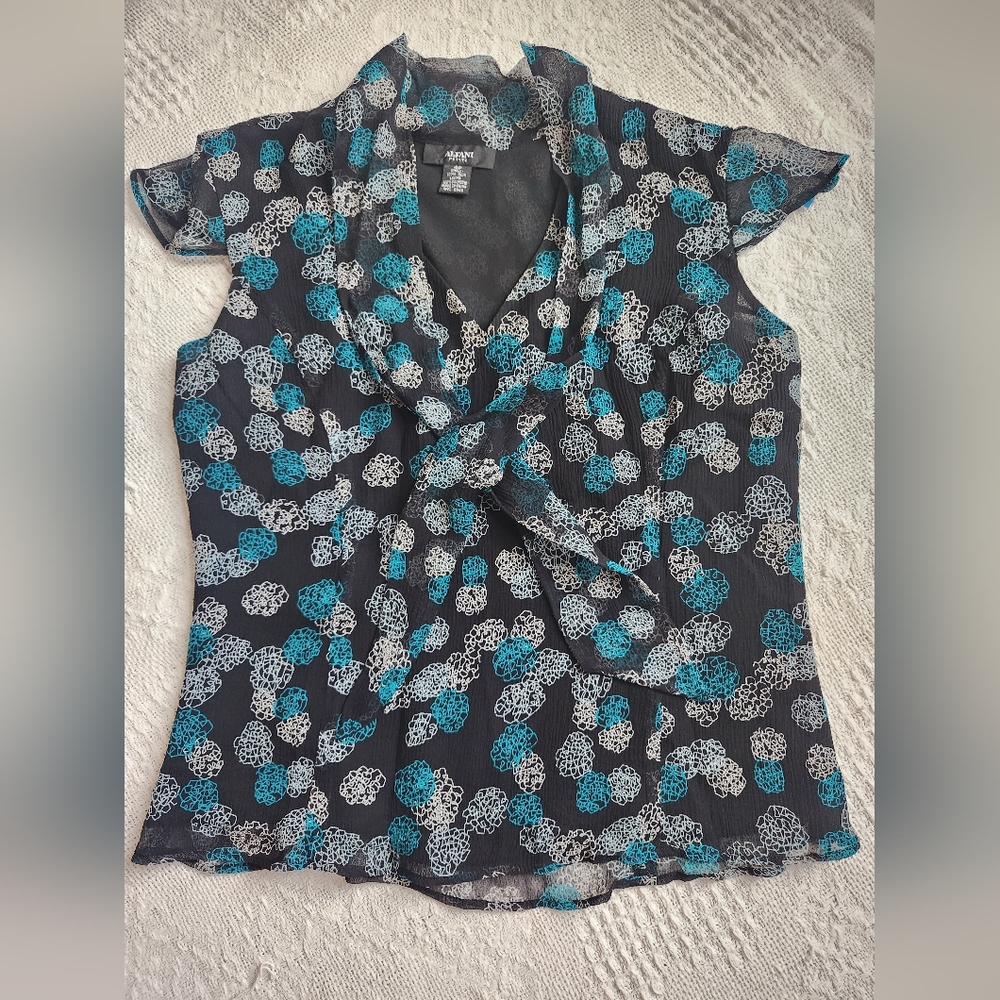 Alfani Silk, Turquoise & Black Top - Picture 3 of 7
